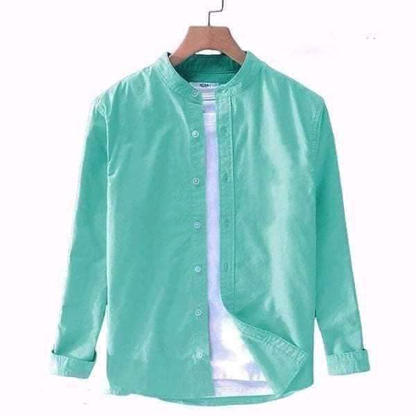 Men’s Mint Green Mandarin Collar Casual Shirt